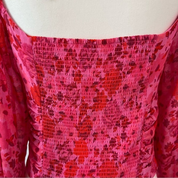 Free People Oh Lala Red Pink Floral Top Size Large - Picture 7 of 11
